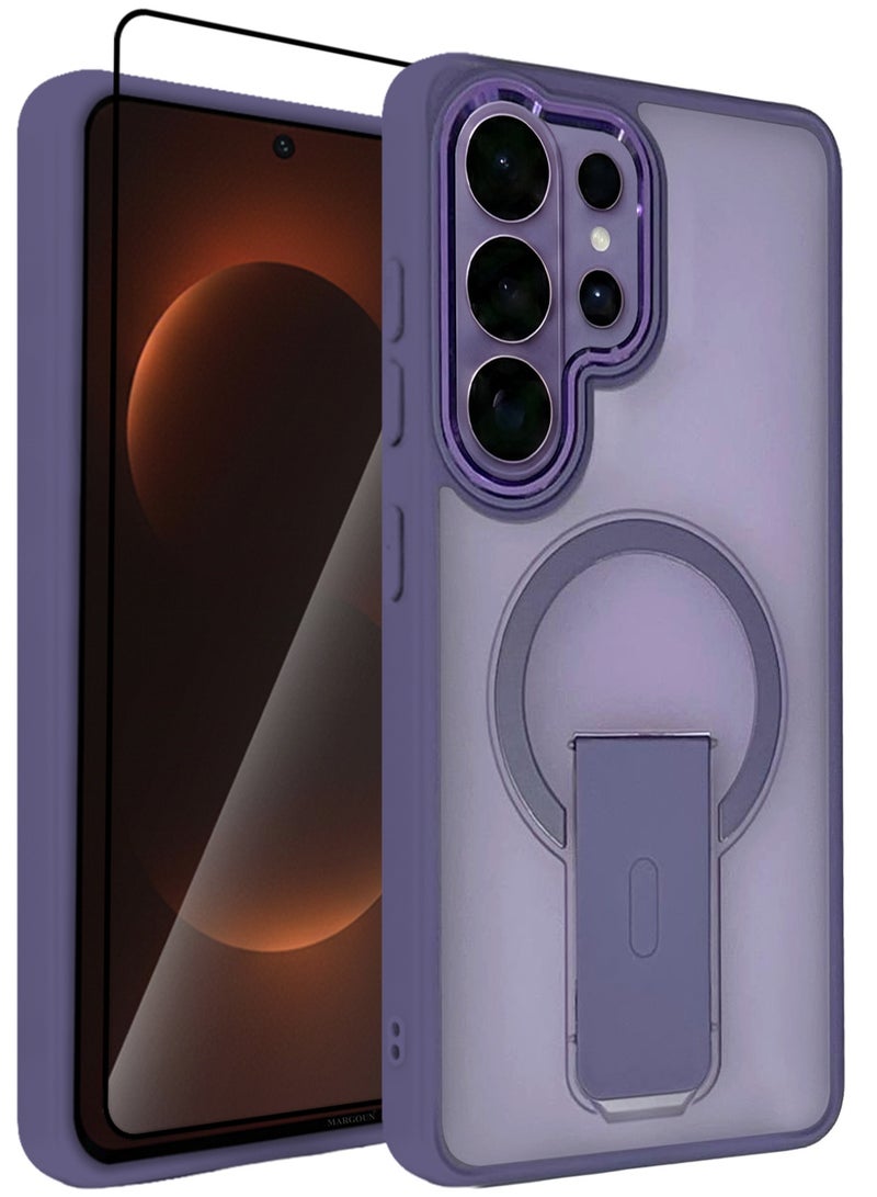 CATANES Magnetic Ring Kickstand Case for Galaxy S26 Ultra – Frosted Protective Back with Grip Holder with 3D Screen Protector - Purple - Image 2